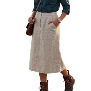 12P 100% Linen L.L. Bean Pencil Midi Skirt Cottagecore Coastal Grandma